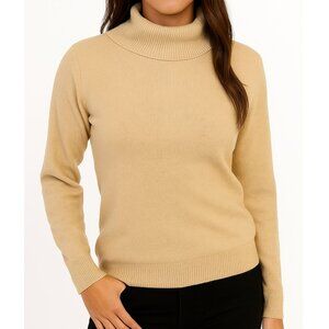 Vintage Nonpareil Mock Neck Sweater Knit Beige Tan Preppy Cozy Neutral Sz L